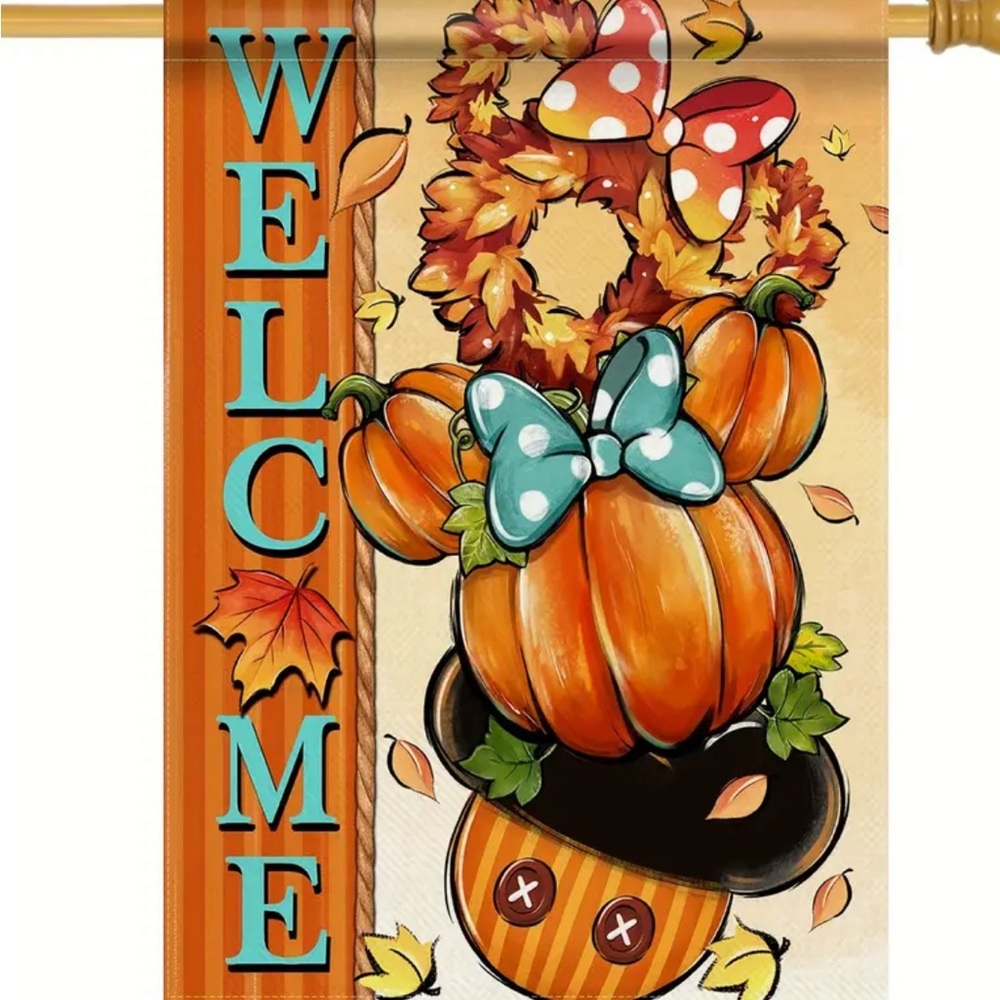 Fall Pumpkin Mickey Minnie Mouse Garden Flag 12x18 Disney New - Picture 5 of 9